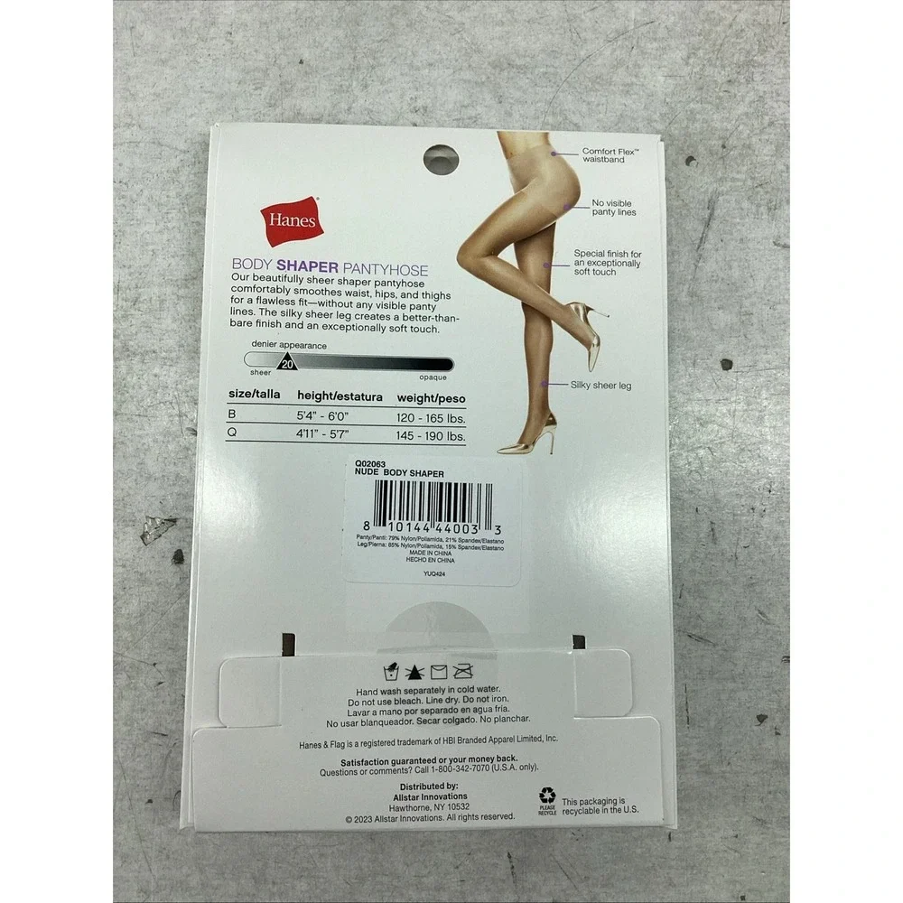 Hanes Body Shaper Pantyhose Sheer Toe Silky Leg B Nude